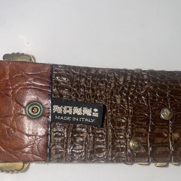 NANNI Italy Brown Leather Silver Gold Stud Belt Croc Boho Stud Size 85/34 - Picture 7 of 9
